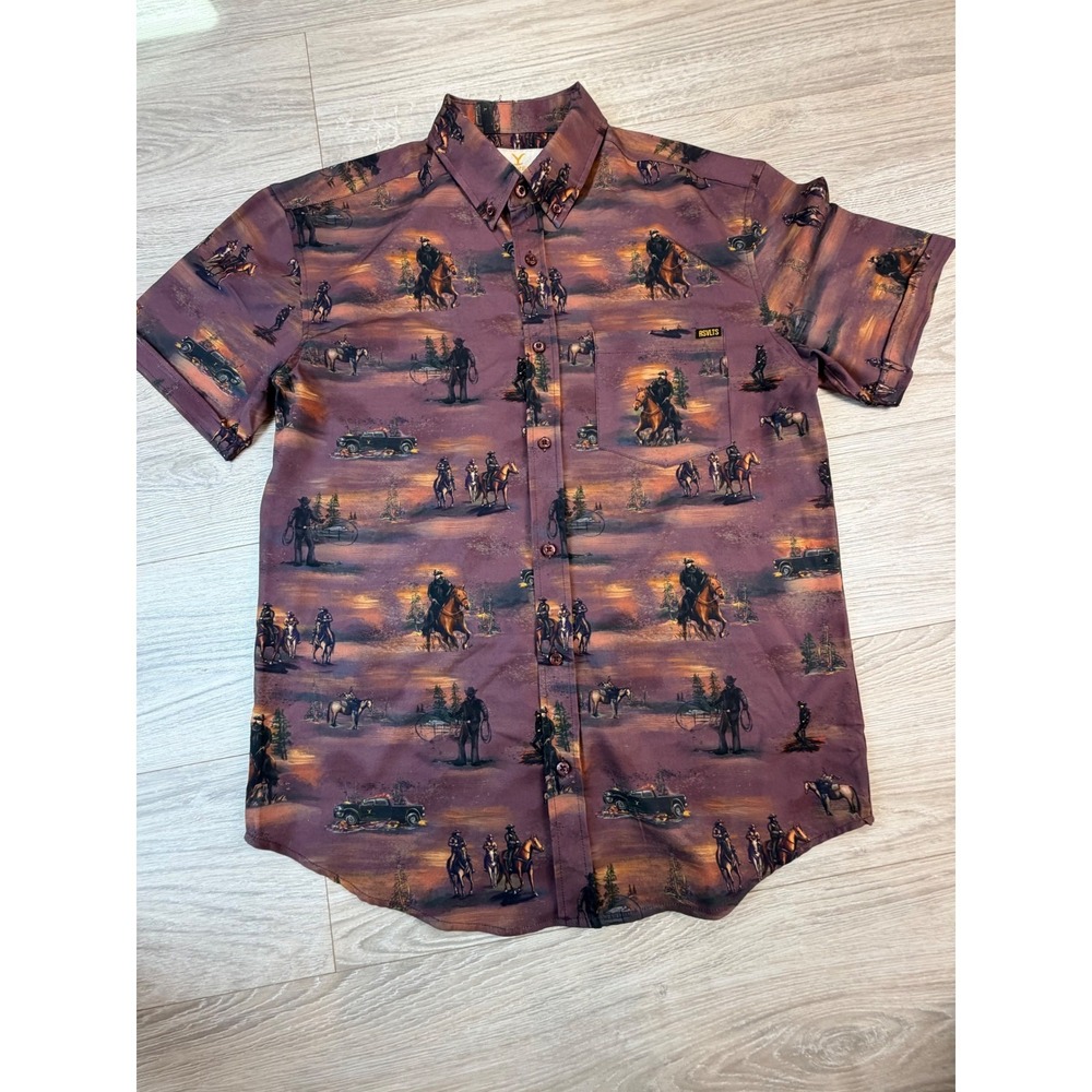RSVLTS Yellowstone Kunuflex Shirt Mens Large Purple Western Cowboy Horse Print